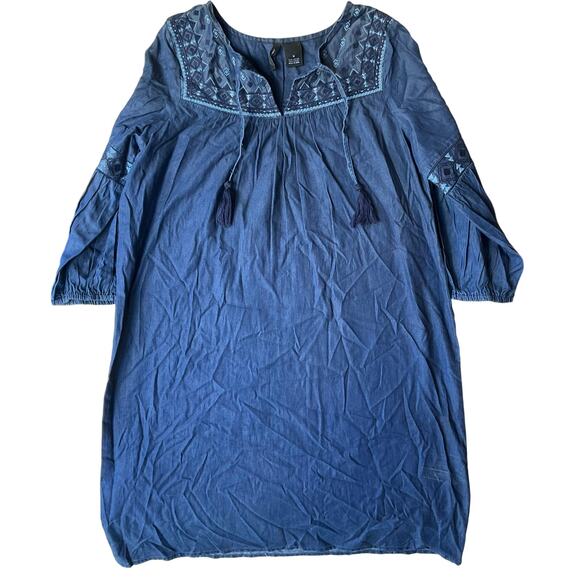 new directions Dresses & Skirts - New Directions Women Long Sleeve V-neck Soft Denim Casual Midi Dress size M,Blue